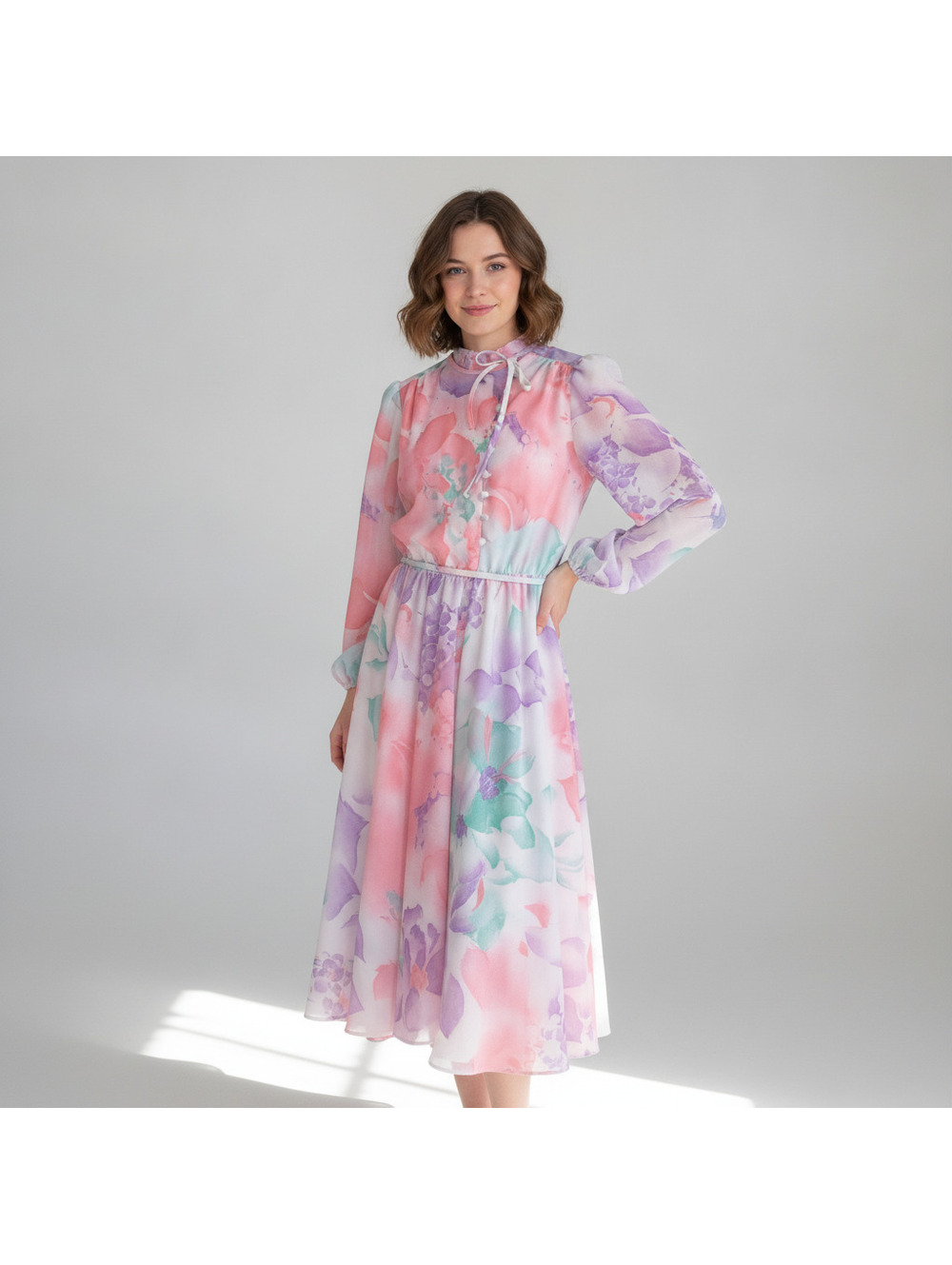 Vintage Rothschild Rosani 60’s 70’s coquette mod romantic Floral Midi Dress 8